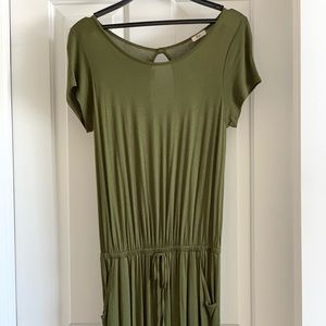 EGY green jumpsuit with faux front tie; no size fits like M